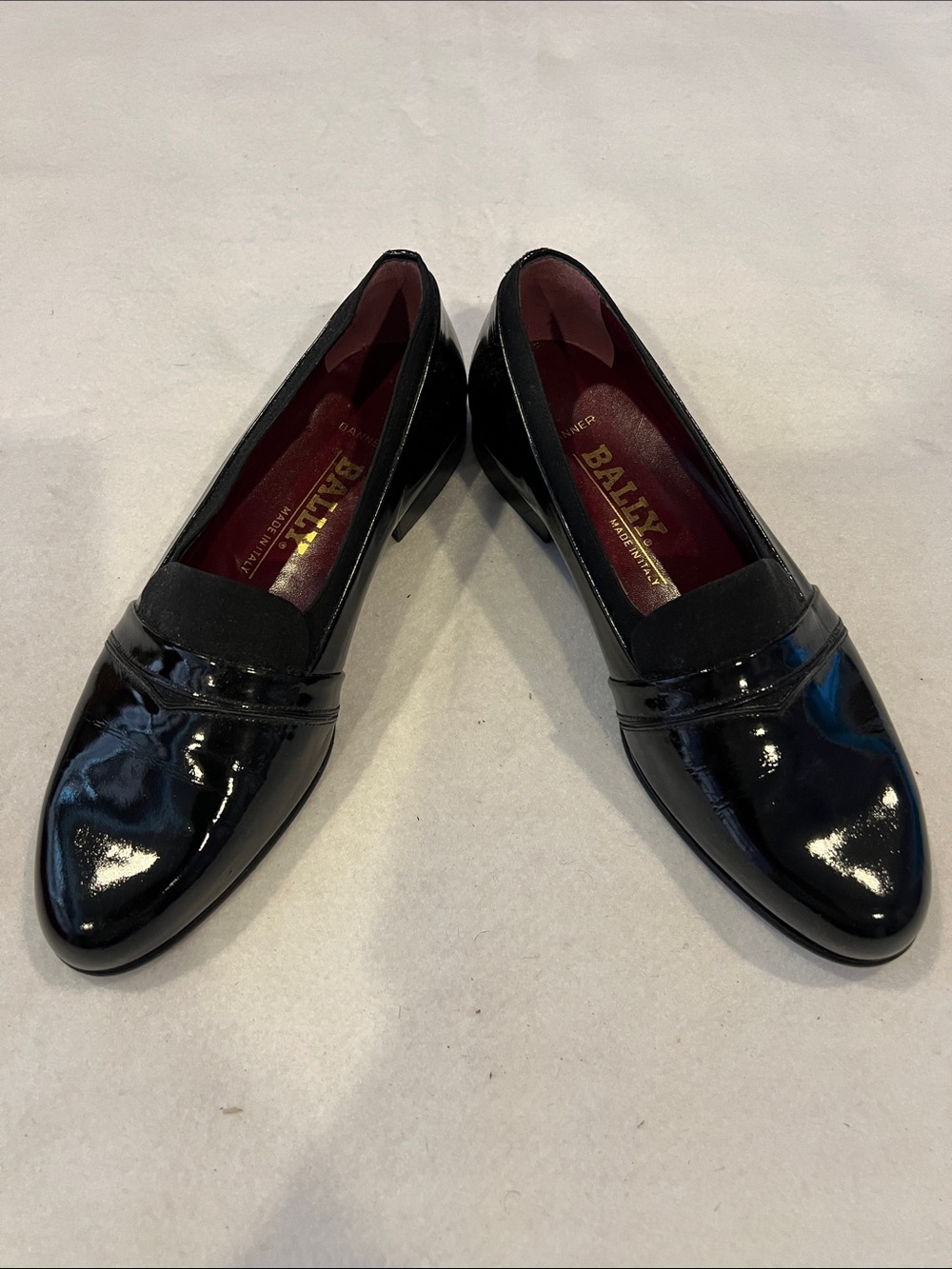 Bally Women’s Black Patent Leather Slip-On Loafers with Burgundy Insole